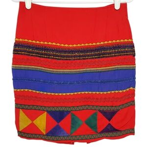 🟢2450 * IIF Rayon Suede Patchwork Mini Skirt Red Blue Size 8